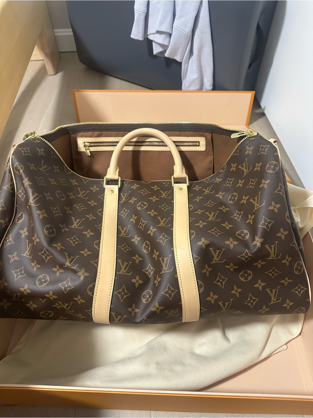 Louis Vuitton Brown Monogram Duffel with Natural Leather Trim